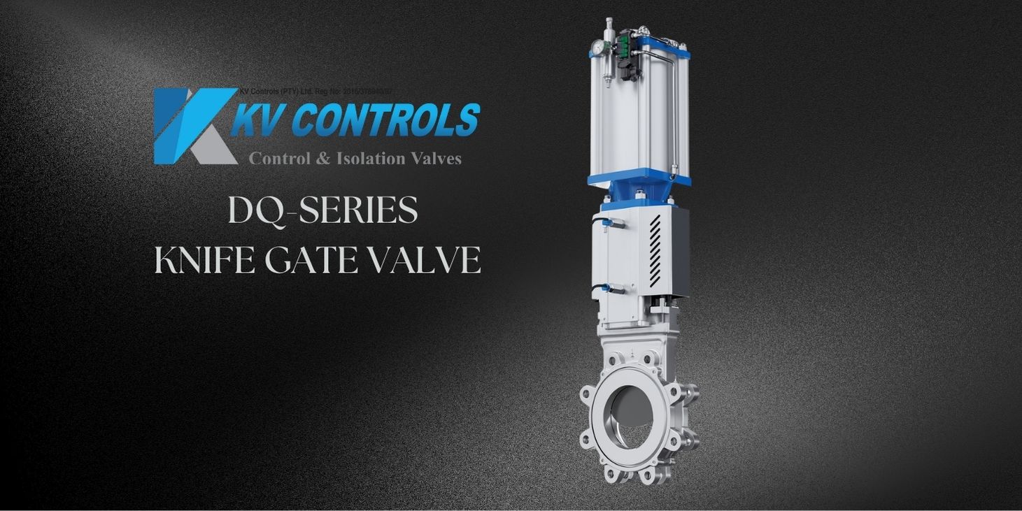 DQ-Series knife gate valve with pneumatic actuator supplied by KV Controls in South Africa for slurry and abrasive media.