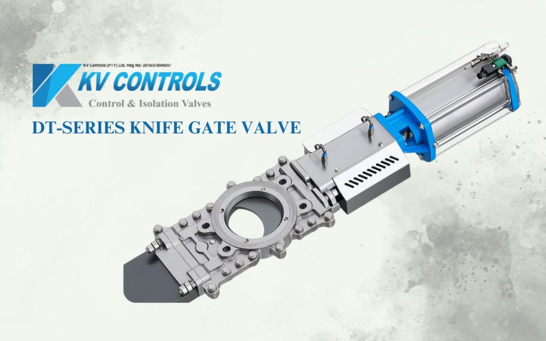 Industrial knife gate valve with pneumatic actuator supplied by KV Controls in South Africa.