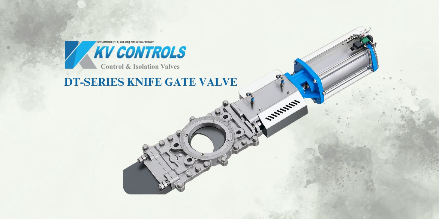 Industrial knife gate valve with pneumatic actuator supplied by KV Controls in South Africa.